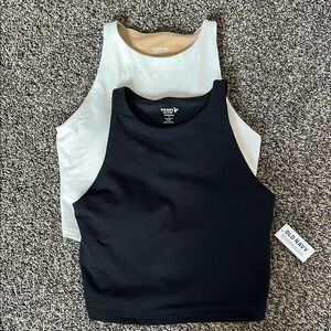 Old Navy Women's Black and Cream Tank Tops with Padding